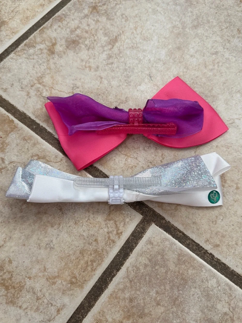 Kids Sparkle Bow Hair Clips - Pink & White